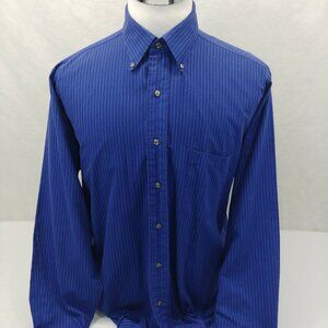 IZOD New England Oxford Easy Care Blue Striped L/S Button Down Shirt Mens L